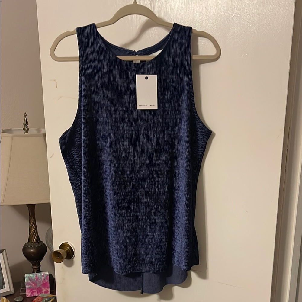 Blue Tank Top with Relaxed Fit and Rounded Neckline